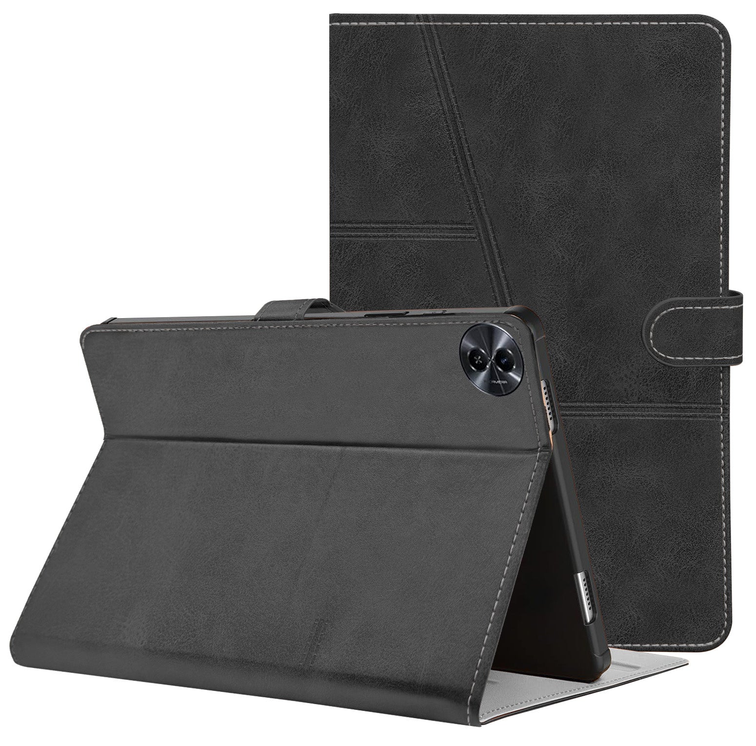 For Flip Case Folio Cover Realme Pad 2 10 Inch (PU Leather | Multi-Angle Smart Stand | Card Storage Slots | Silicone Back Pouch)