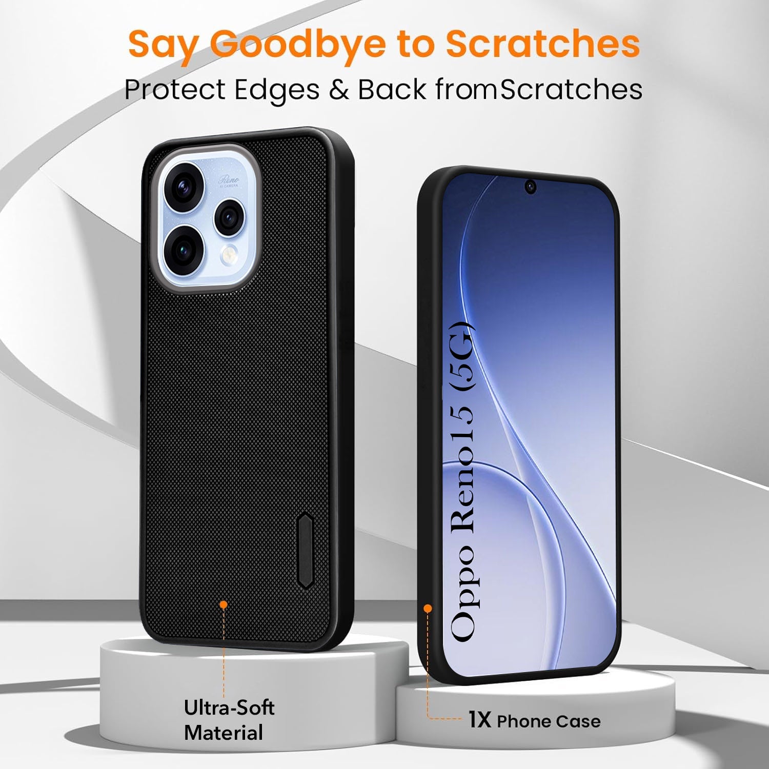 For Oppo Reno15 5G | Oppo Reno 15 5G Combo with Back Cover and 9H Tempered Glass (Textured Grip Design | Micro-Fiber Cloth Inside | Oleophobic Coating Screen Glass)