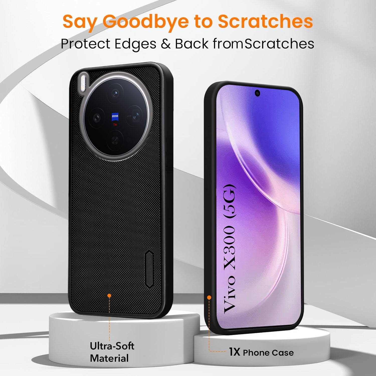 For Vivo X300 5G Combo with Back Cover and 9H Tempered Glass (Textured Grip Design | Micro-Fiber Cloth Inside | Oleophobic Coating Screen Glass)