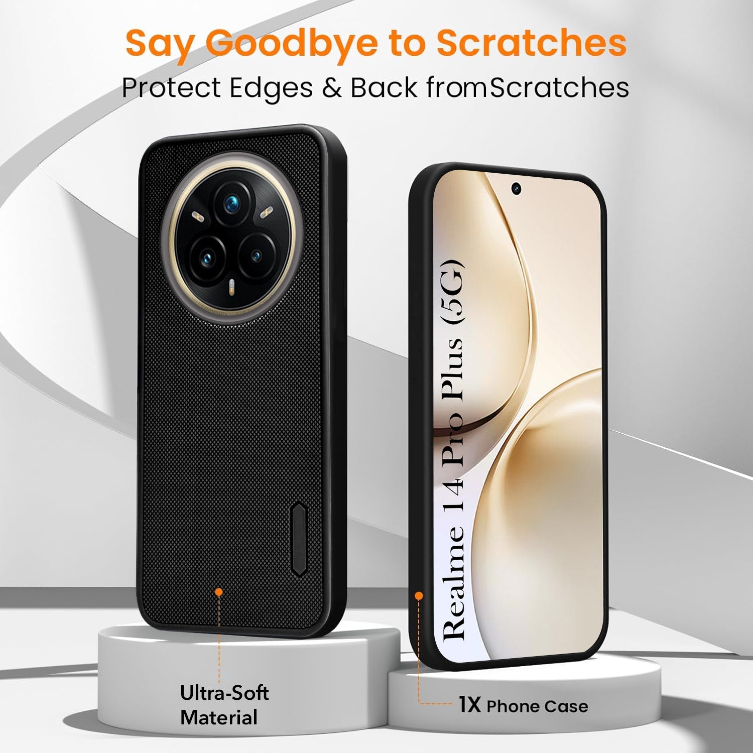 For Realme 14 Pro Plus 5G Combo with Back Cover and 9H Tempered Glass (Textured Grip Design | Micro-Fiber Cloth Inside | Oleophobic Coating Screen Glass)