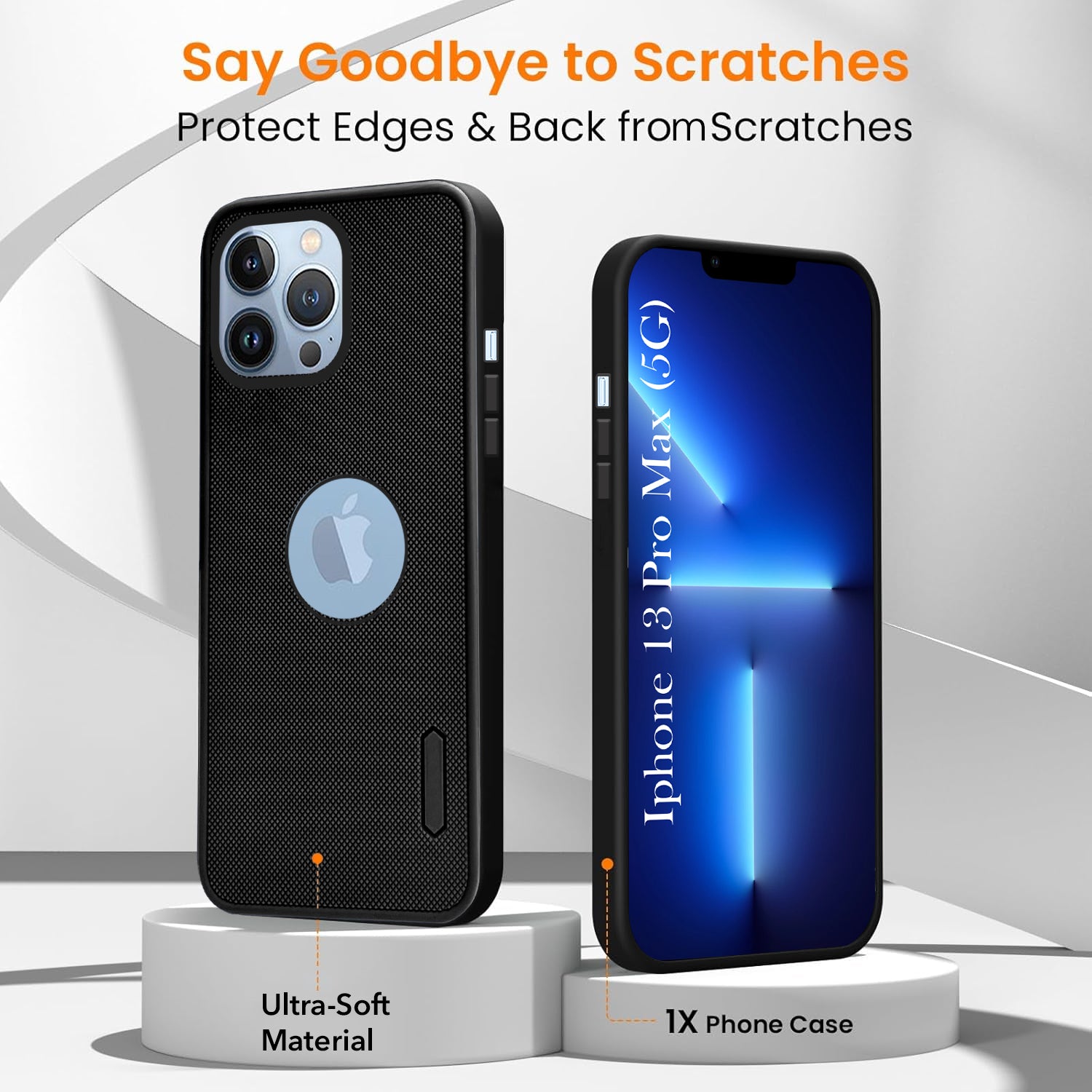 For Apple iPhone 13 Pro Max Combo with Back Cover and 9H Tempered Glass (Textured Grip Design | Micro-Fiber Cloth Inside | Oleophobic Coating Screen Glass)