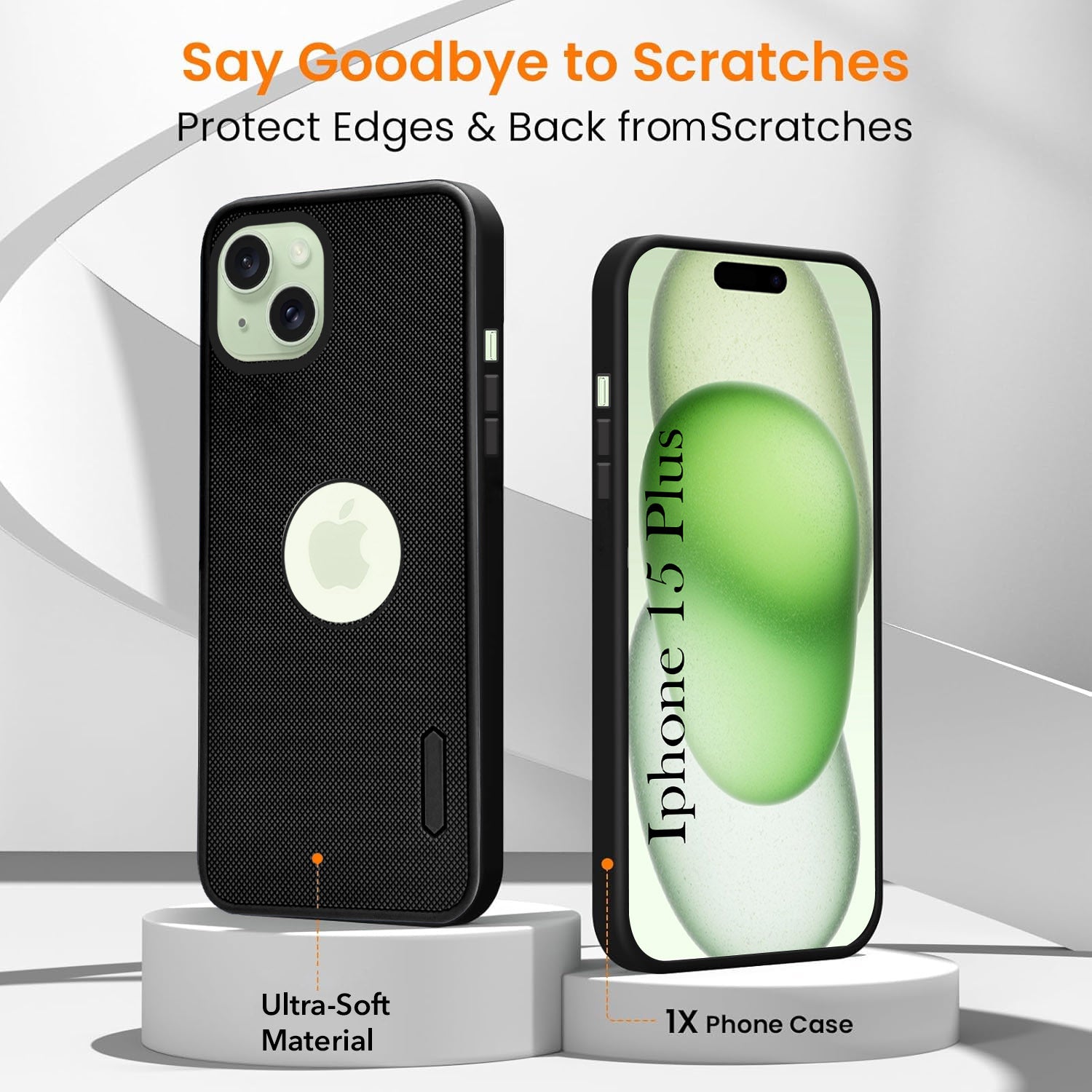 For Apple iPhone 15 Plus Combo with Back Cover and 9H Tempered Glass (Textured Grip Design | Micro-Fiber Cloth Inside | Oleophobic Coating Screen Glass)
