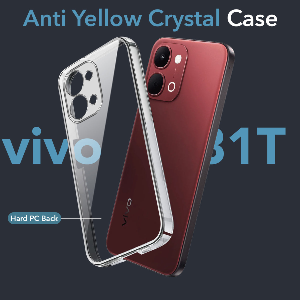 For Vivo Y31T 5G Back Cover Case Lifetime Anti-Yellow Clear (Sleek Hard Crystal | Shockproof and Camera Protection)