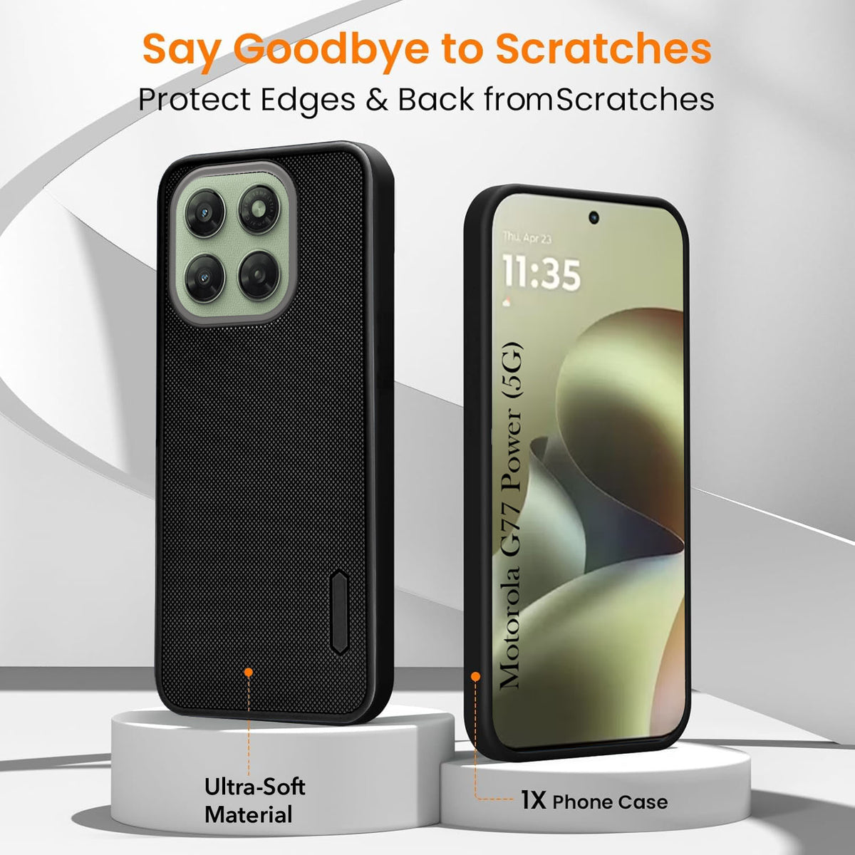 For Motorola Moto G77 Power Combo with Back Cover and 9H Tempered Glass (Textured Grip Design | Micro-Fiber Cloth Inside | Oleophobic Coating Screen Glass)