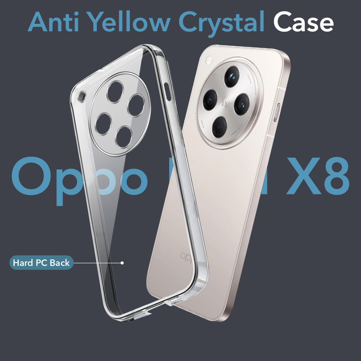 For Oppo Find X8 Back Cover Case Lifetime Anti-Yellow Clear (Sleek Hard Crystal | Shockproof and Camera Protection)