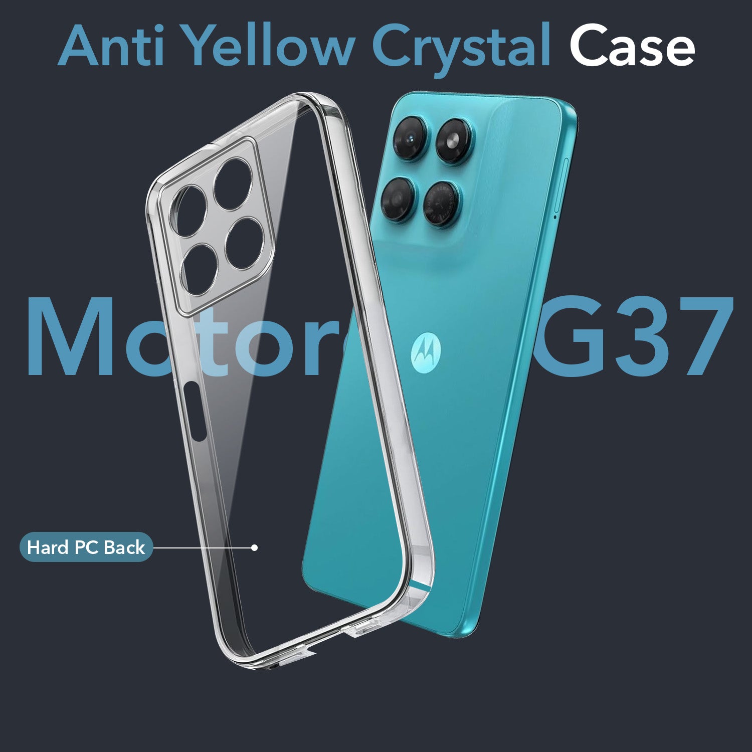 For Motorola Moto G37 Back Cover Case Lifetime Anti-Yellow Clear (Sleek Hard Crystal | Shockproof and Camera Protection)