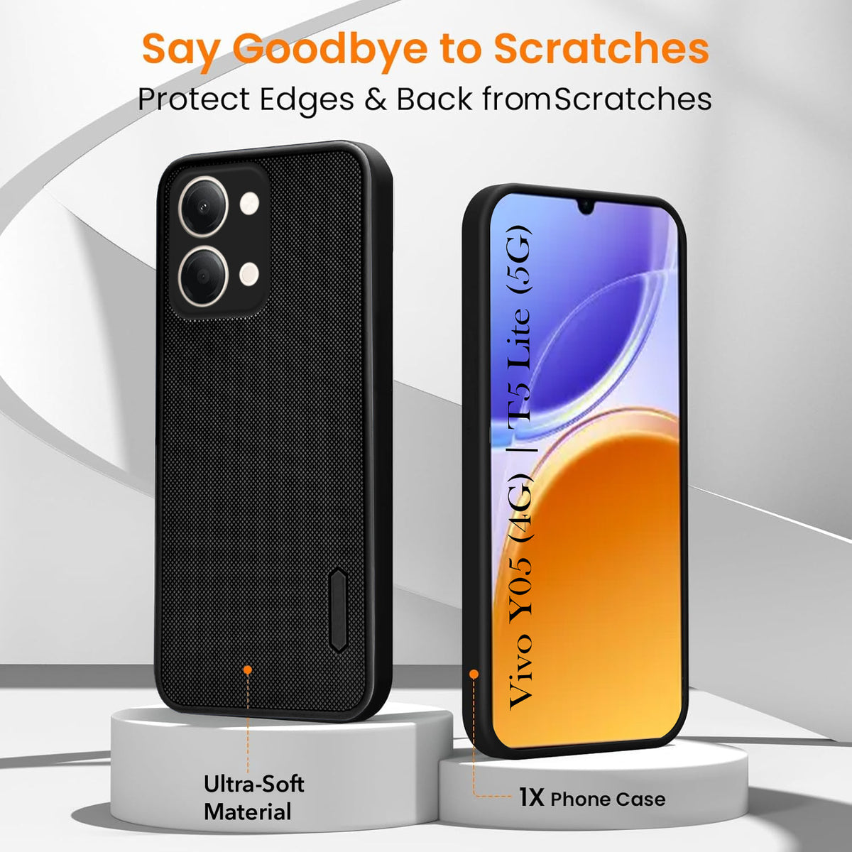 For Vivo Y05 (4G) | Vivo T5 Lite (5G)  Combo (Textured Grip Design | Micro-Fiber Cloth Inside | Oleophobic Coating Screen Glass)