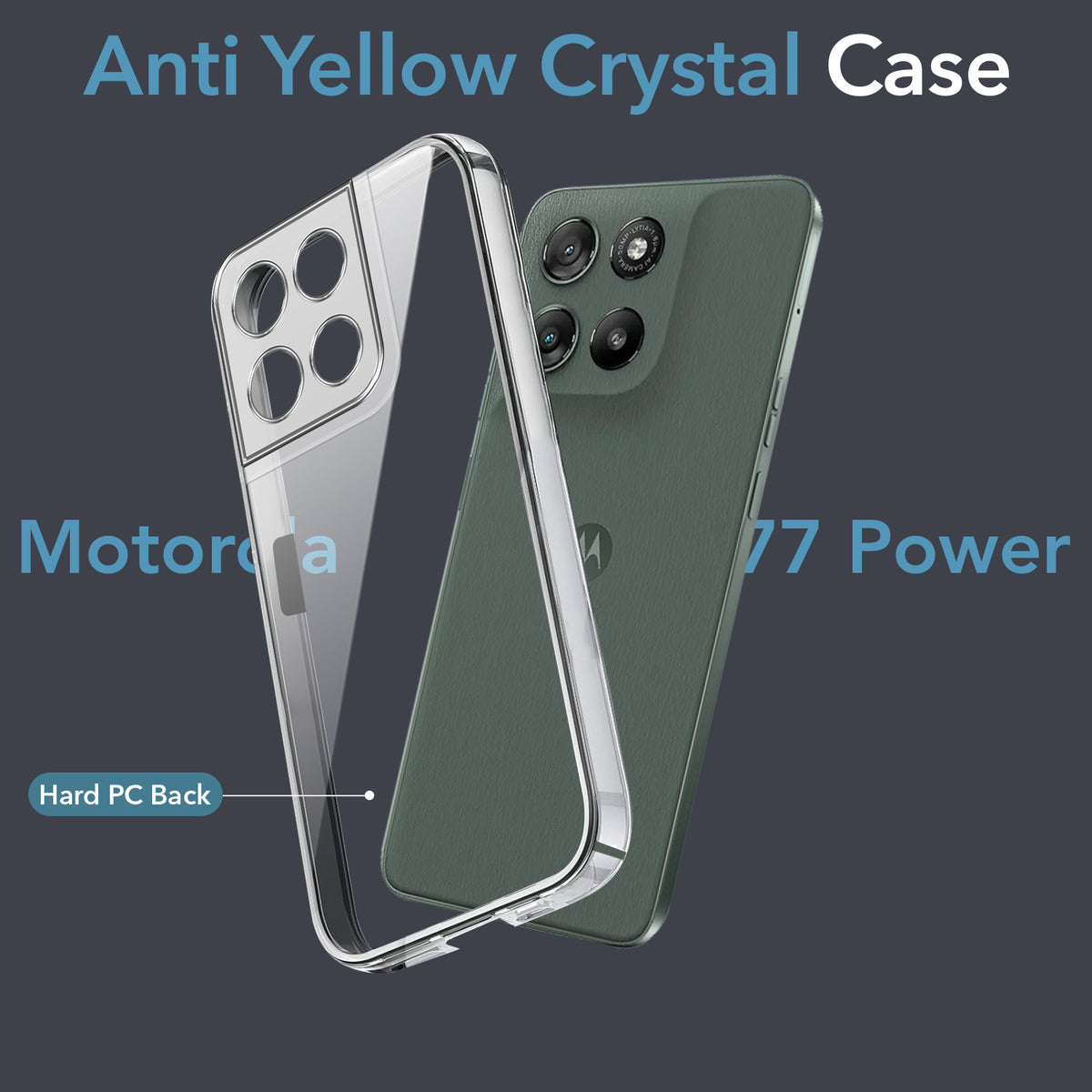 For Motorola Moto G77 Power Back Cover Case Lifetime Anti-Yellow Clear (Sleek Hard Crystal | Shockproof and Camera Protection)