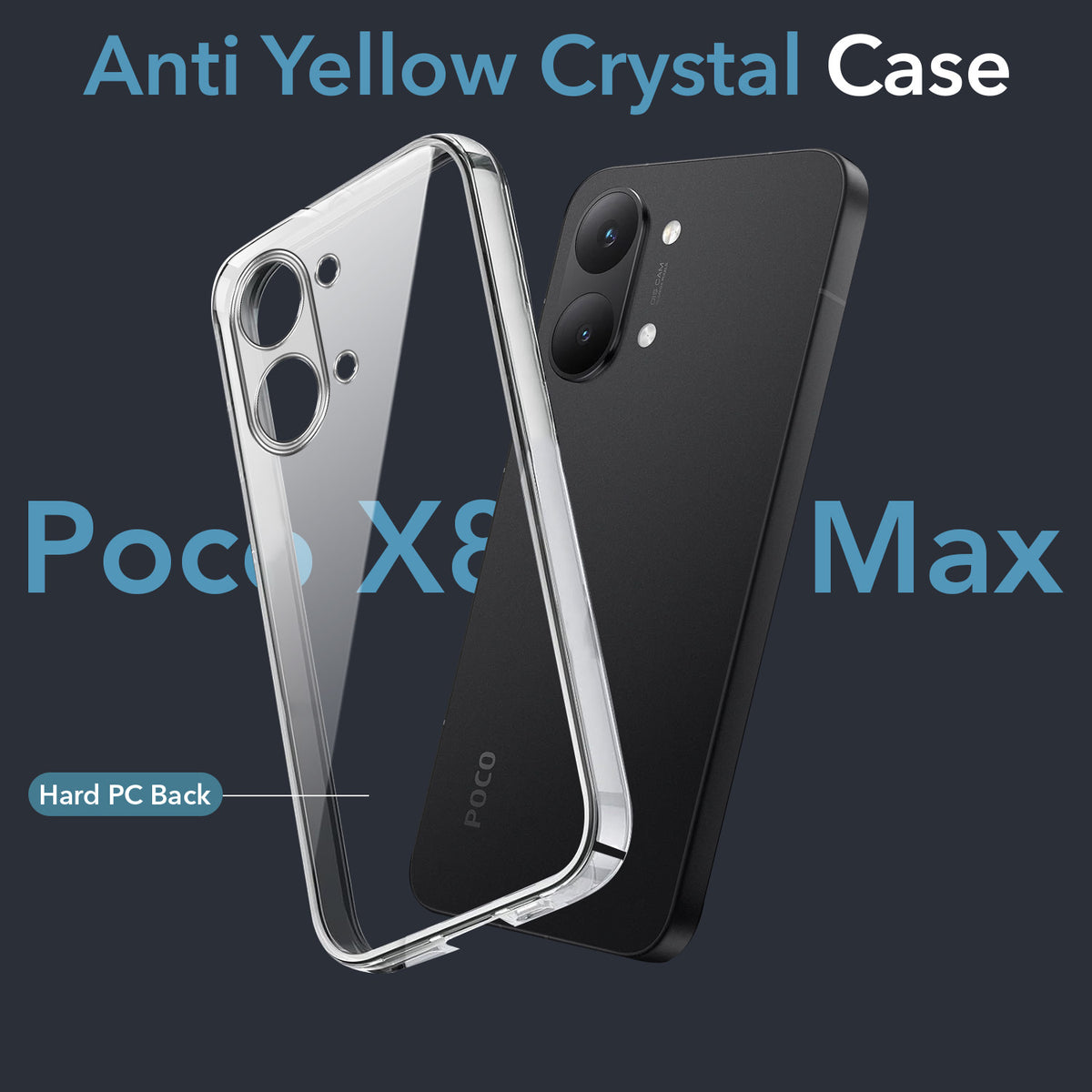 For Poco X8 Pro Max 5G Back Cover Case Lifetime Anti-Yellow Clear (Sleek Hard Crystal | Shockproof and Camera Protection)