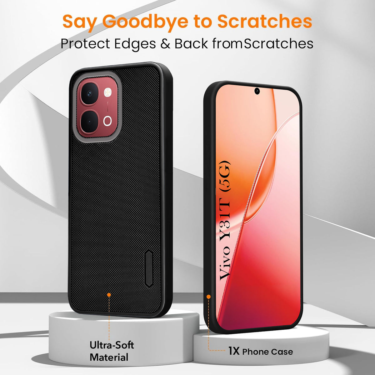 For Vivo Y31T 5G Combo with Back Cover and 9H Tempered Glass (Textured Grip Design | Micro-Fiber Cloth Inside | Oleophobic Coating Screen Glass)