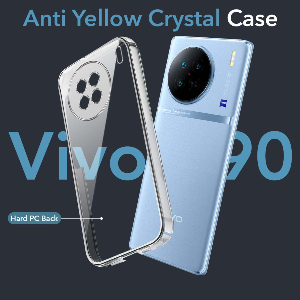 For Vivo X90 Back Cover Case Lifetime Anti-Yellow Clear (Sleek Hard Crystal | Shockproof and Camera Protection)