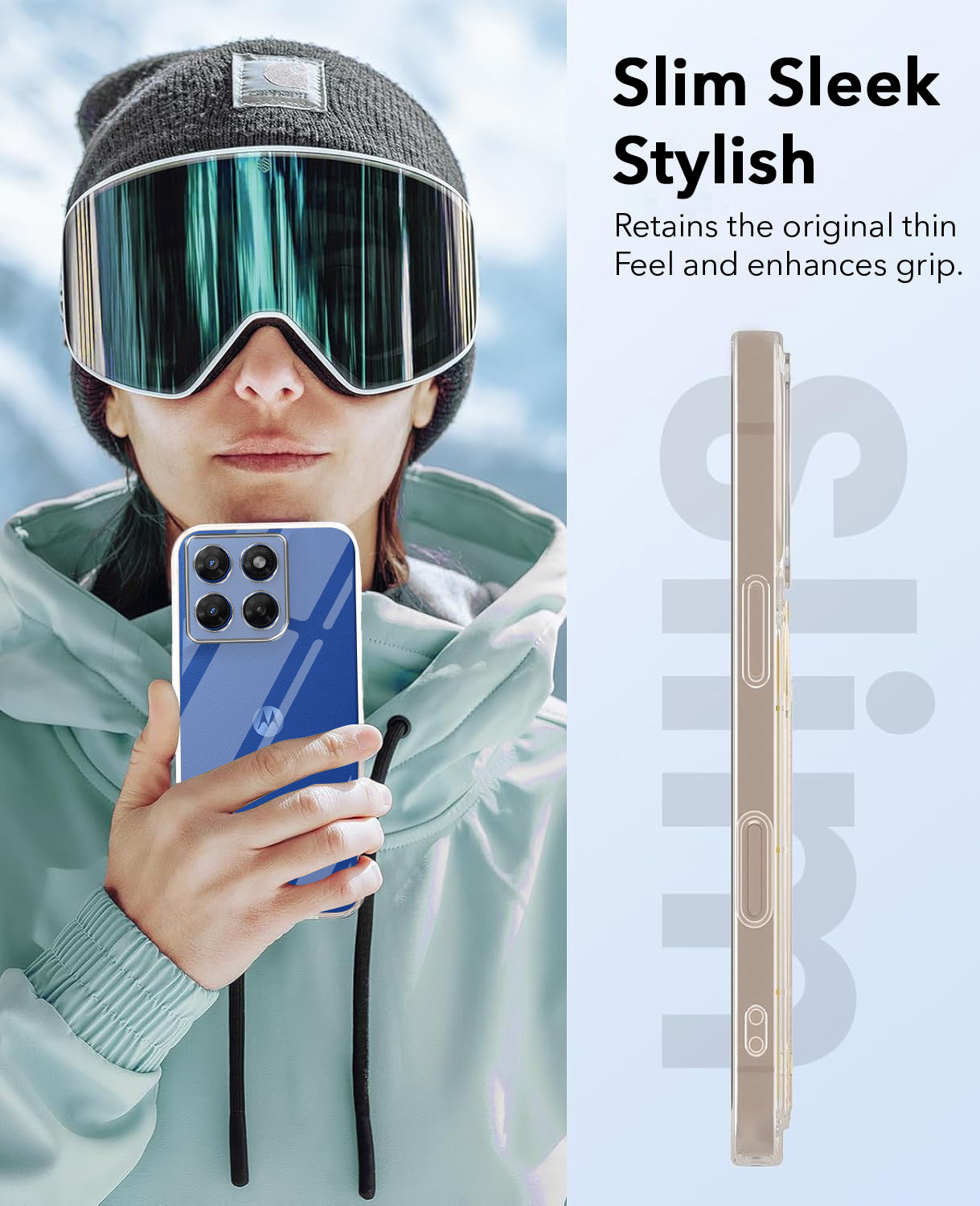 For Motorola Moto G37 Power Combo with Back Cover and 9H Tempered Glass (Lifetime Anti-Yellow | Sleek Hard Crystal | Oleophobic Coating Screen Glass)
