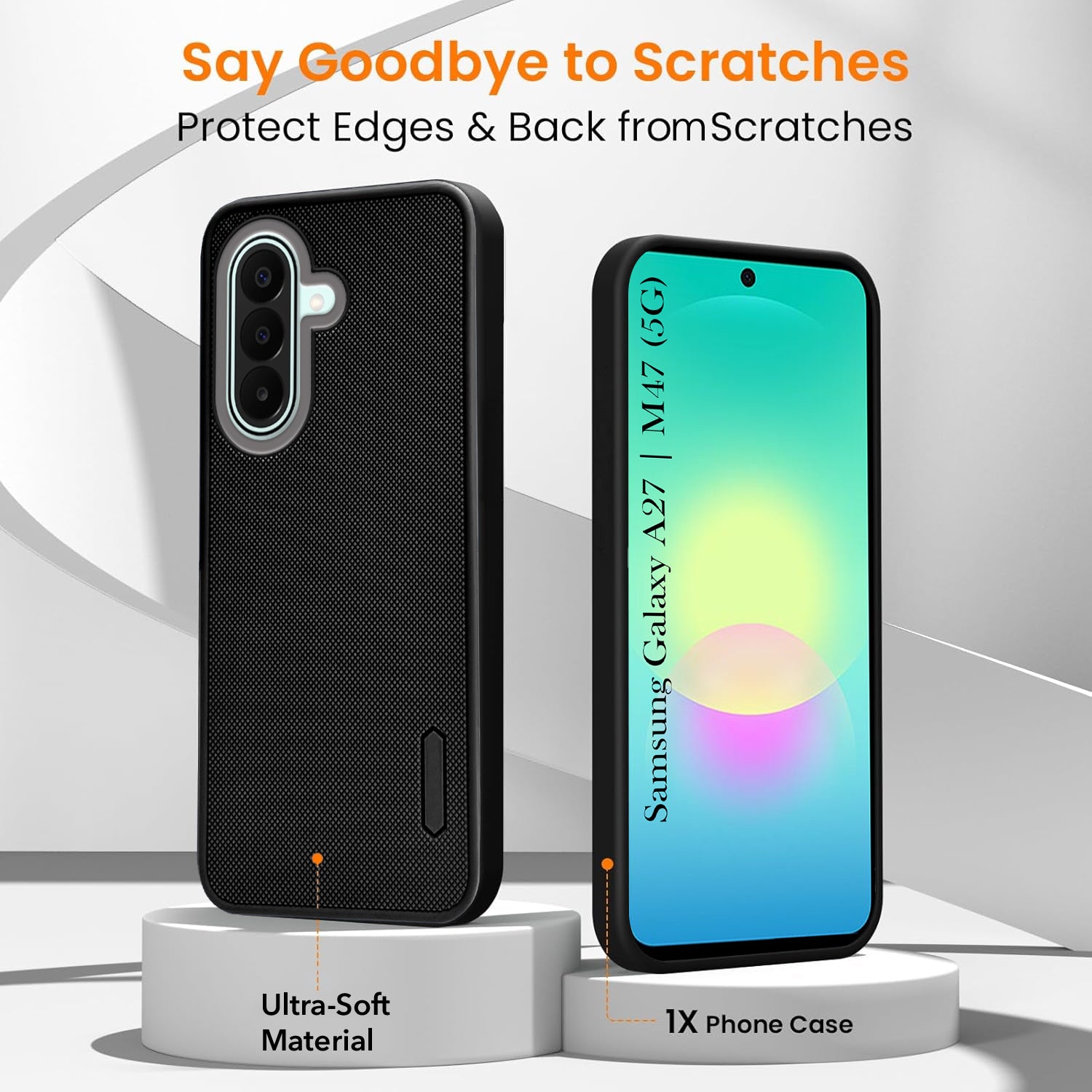 For Samsung A27 5G | Samsung M47 5G Combo with Back Cover and 9H Tempered Glass (Textured Grip Design | Micro-Fiber Cloth Inside | Oleophobic Coating Screen Glass)