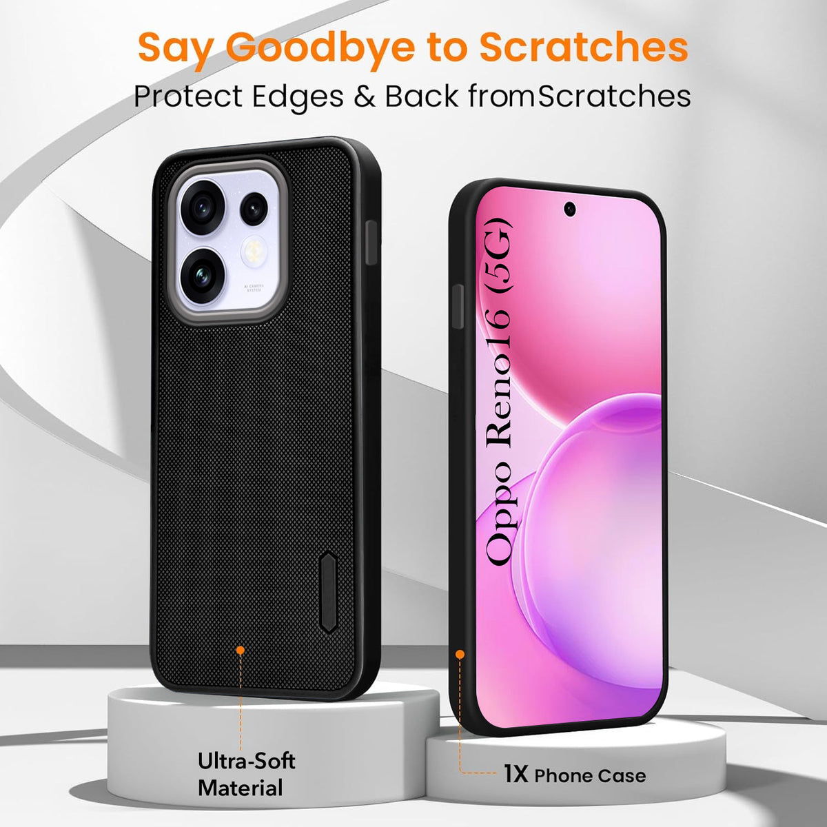 For Oppo Reno 16 Combo with Back Cover and 9H Tempered Glass (Textured Grip Design | Micro-Fiber Cloth Inside | Oleophobic Coating Screen Glass)