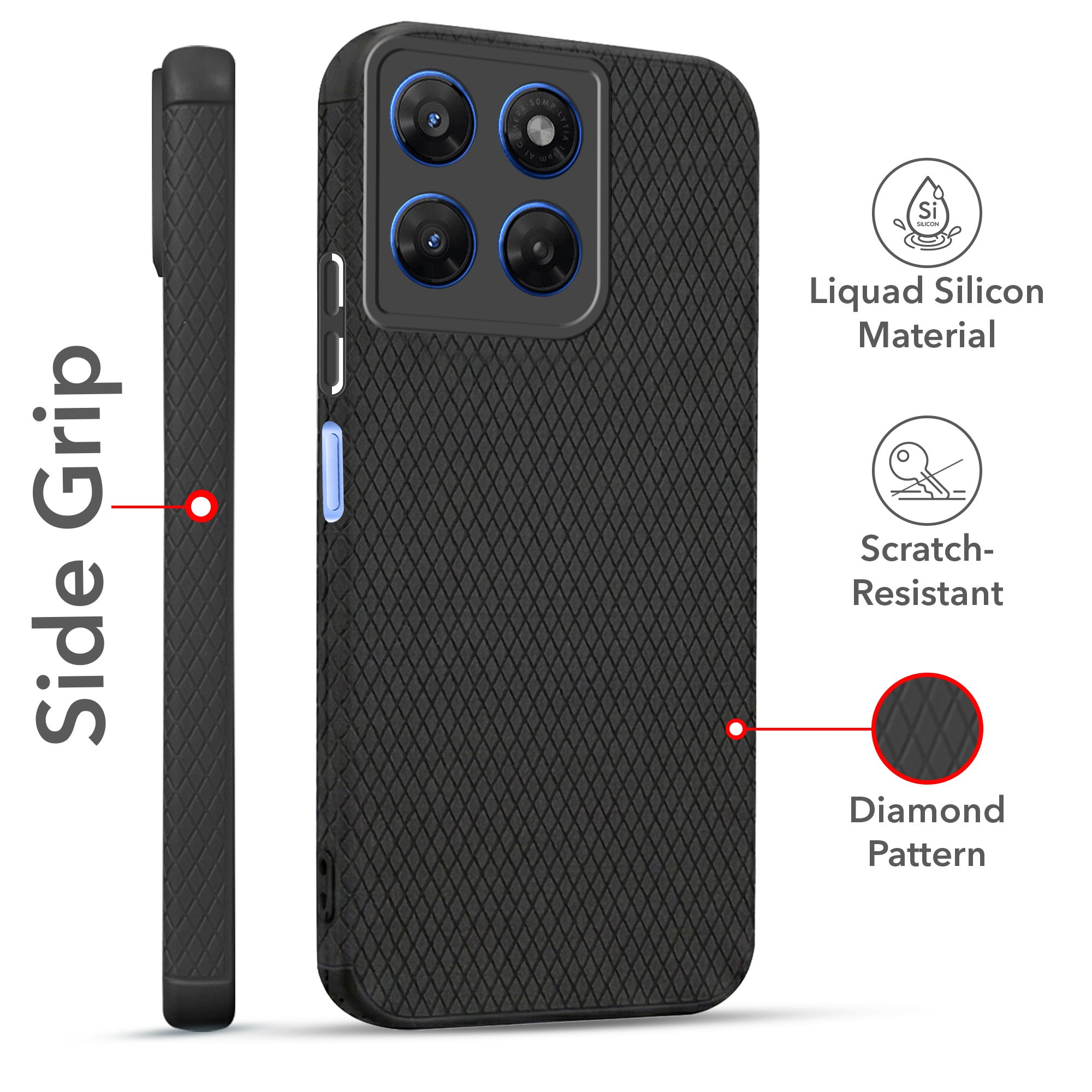 For Motorola Moto G37 Combo with Back Cover and 9H Tempered Glass (Liquid Silicone | Camera Protection | Oleophobic Coating Screen Glass)