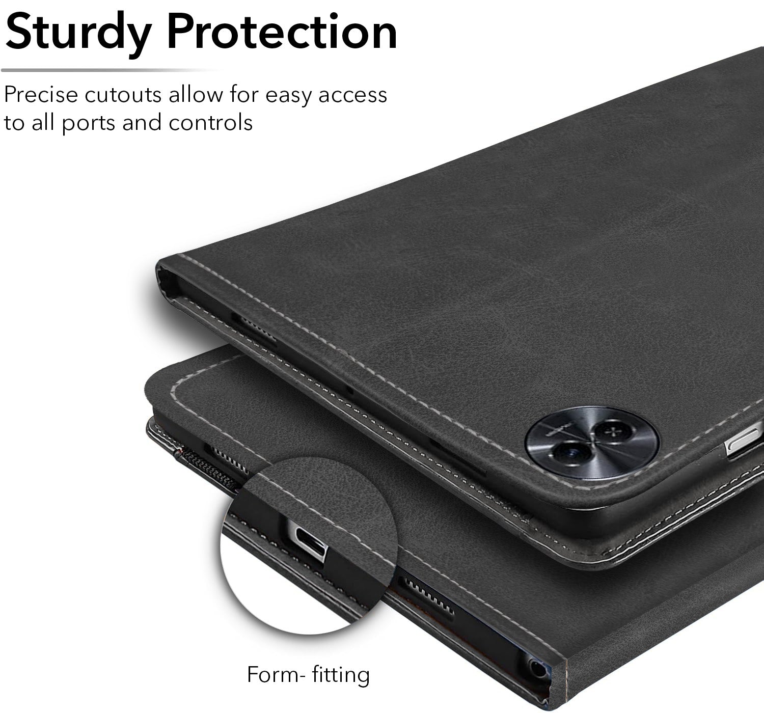 For Flip Case Folio Cover Realme Pad 2 10 Inch (PU Leather | Multi-Angle Smart Stand | Card Storage Slots | Silicone Back Pouch)