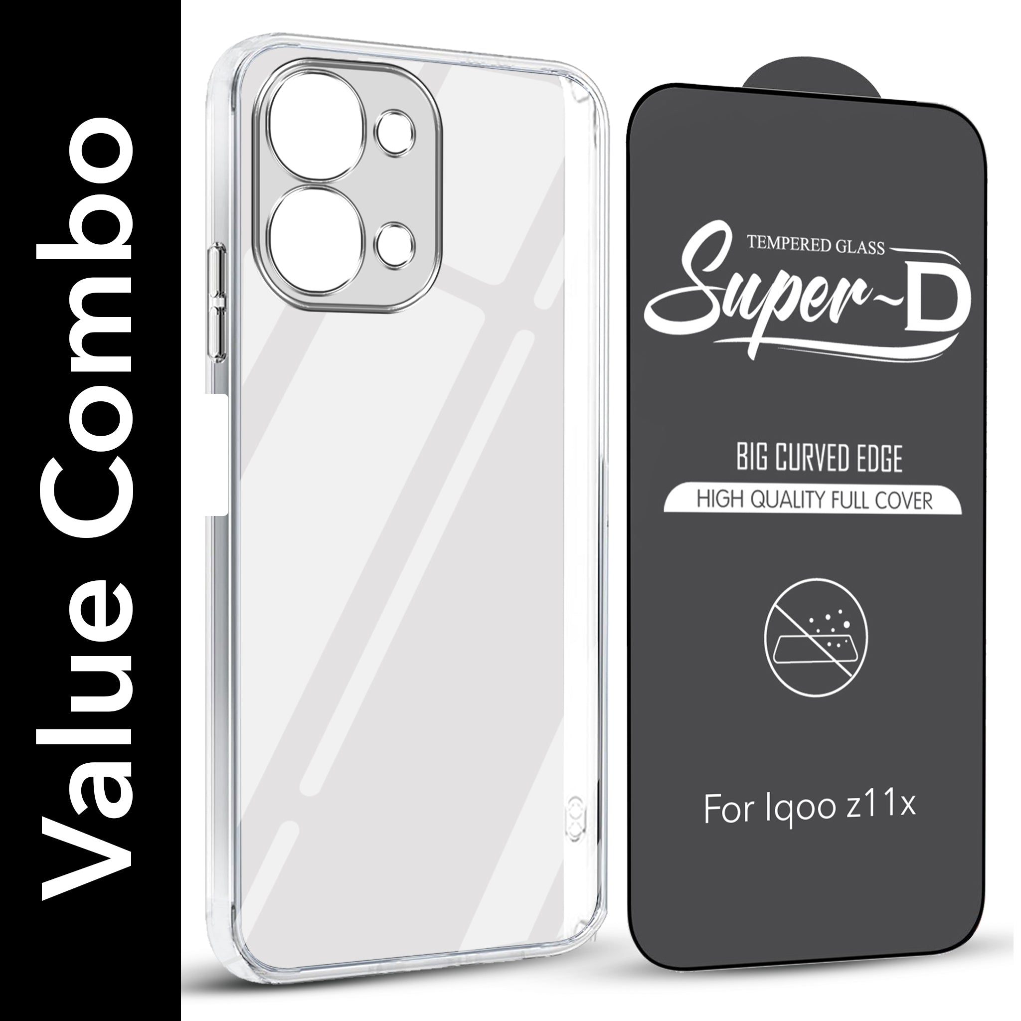 For Vivo iQOO Z11x 5G Combo with Back Cover and 9H Tempered Glass (Lifetime Anti-Yellow | Sleek Hard Crystal | Oleophobic Coating Screen Glass) (Copy)