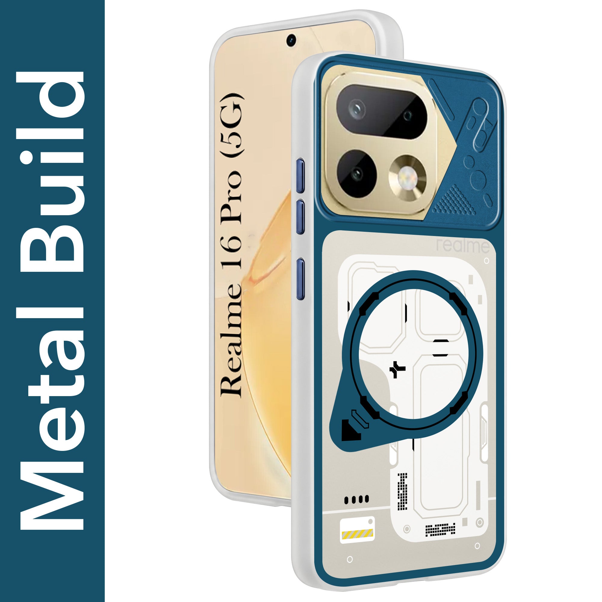 For Realme 16 Pro Metallic Back Cover Case (Metallic Camera Protection & Buttons | Translucent Milky Shade | Hard Polycarbonate)