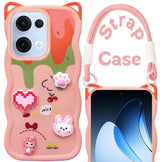 For Oppo Reno13 5G | Oppo Reno 13 5G Back Case Cover Strap (3D embossed Figures | Strap Holder | 360* Soft Cushion with Camera Bump)