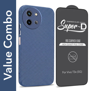 For Vivo T3X 5G Combo with Back Cover and 9H Tempered Glass (Liquid Silicone | Camera Protection | Oleophobic Coating Screen Glass)