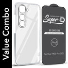 For Vivo Y400 Pro Combo with Back Cover and 9H Tempered Glass (Lifetime Anti-Yellow | Sleek Hard Crystal | Oleophobic Coating Screen Glass)