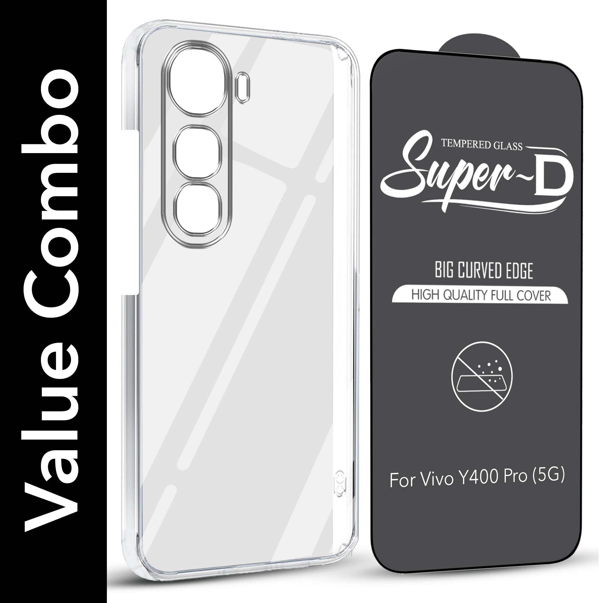 For Vivo Y400 Pro Combo with Back Cover and 9H Tempered Glass (Lifetime Anti-Yellow | Sleek Hard Crystal | Oleophobic Coating Screen Glass)