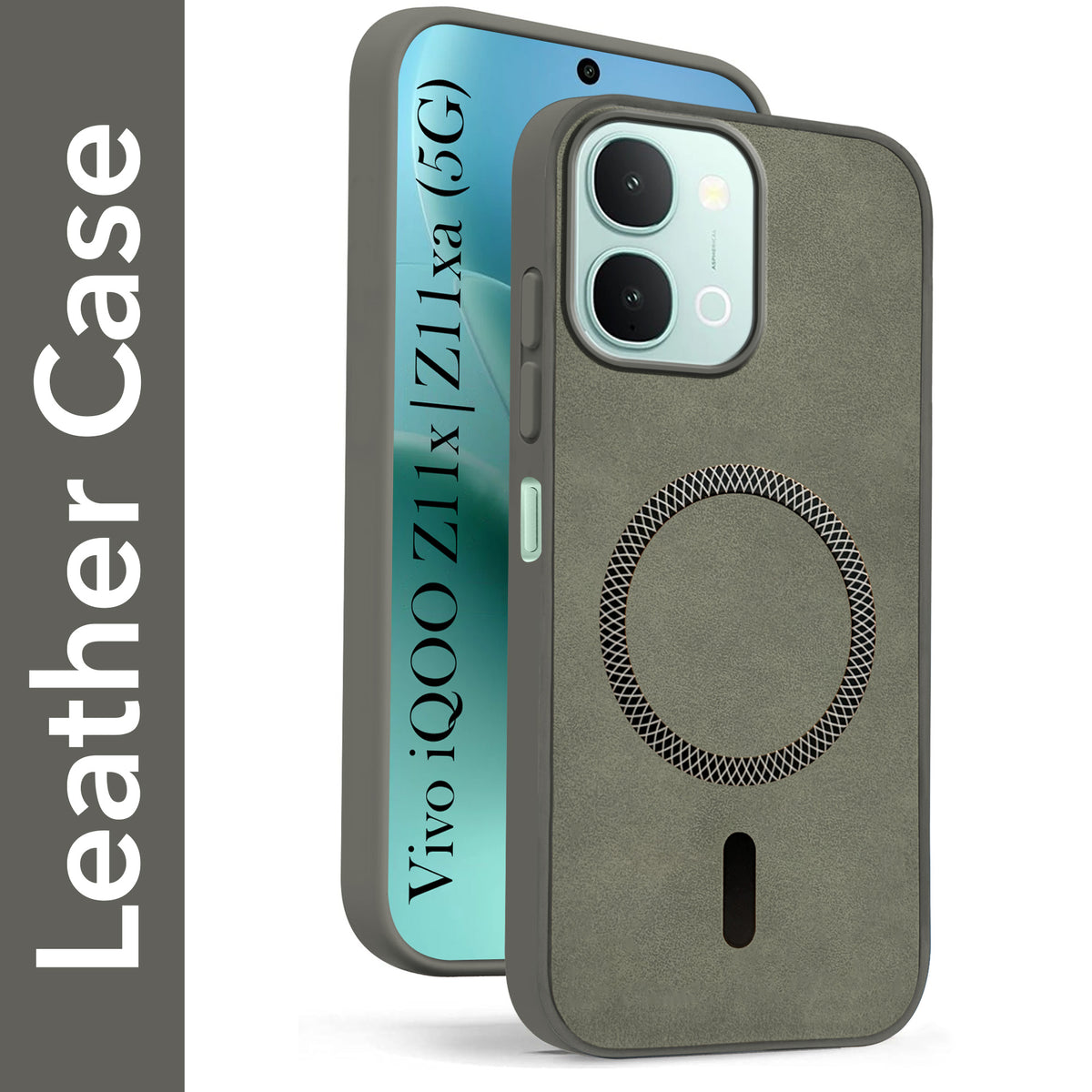 For iQOO Z11x | iQOO Z11xa Back Cover Case Leather Finish (MagSafe Compatible Wireless Charging | Soft Touch | Camera Bump Protection)