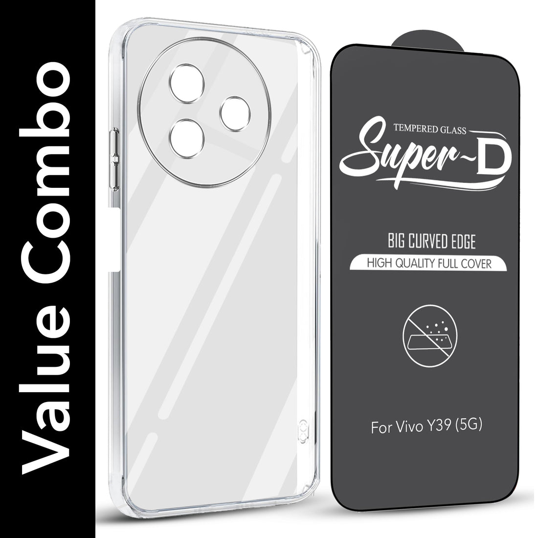 For Vivo Y39 Combo with Back Cover and 9H Tempered Glass (Lifetime Anti-Yellow | Sleek Hard Crystal | Oleophobic Coating Screen Glass)