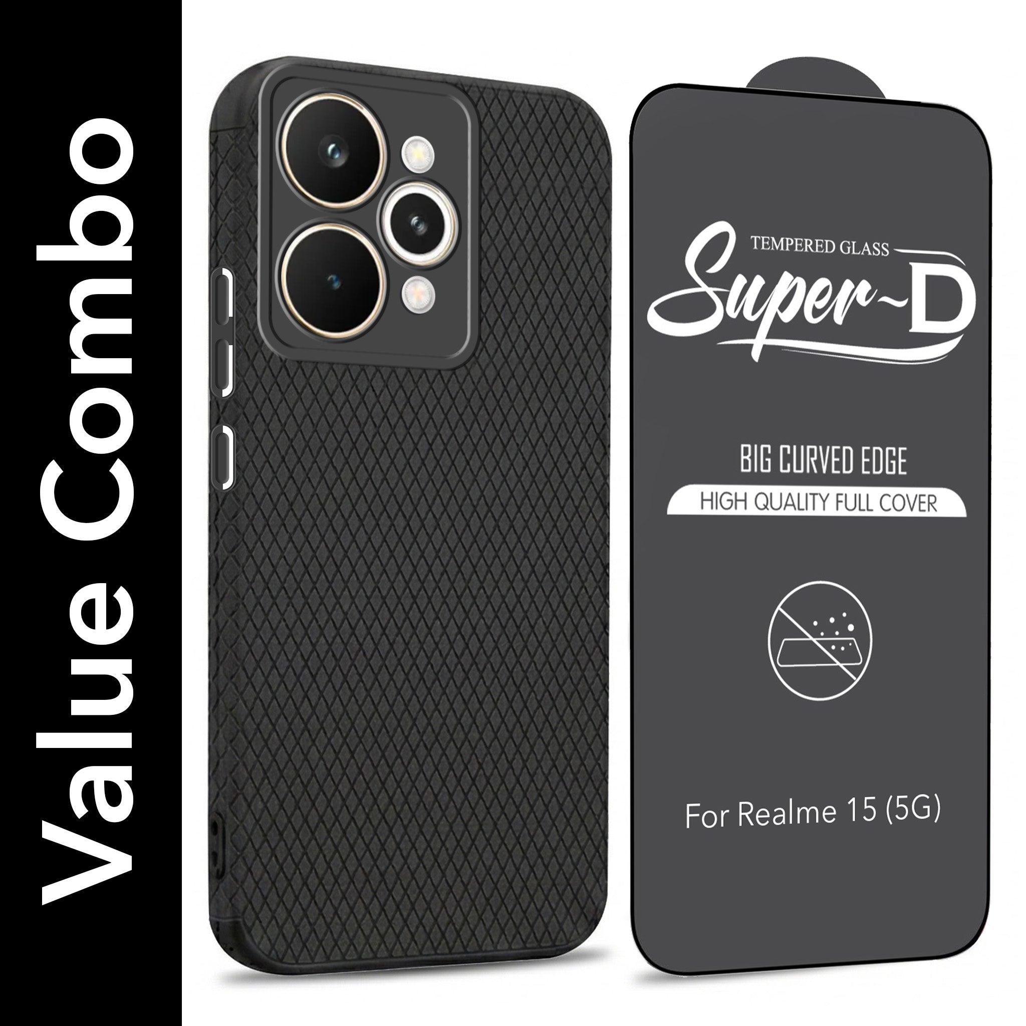 For Realme 15 Combo with Back Cover and 9H Tempered Glass (Liquid Silicone | Camera Protection | Oleophobic Coating Screen Glass)