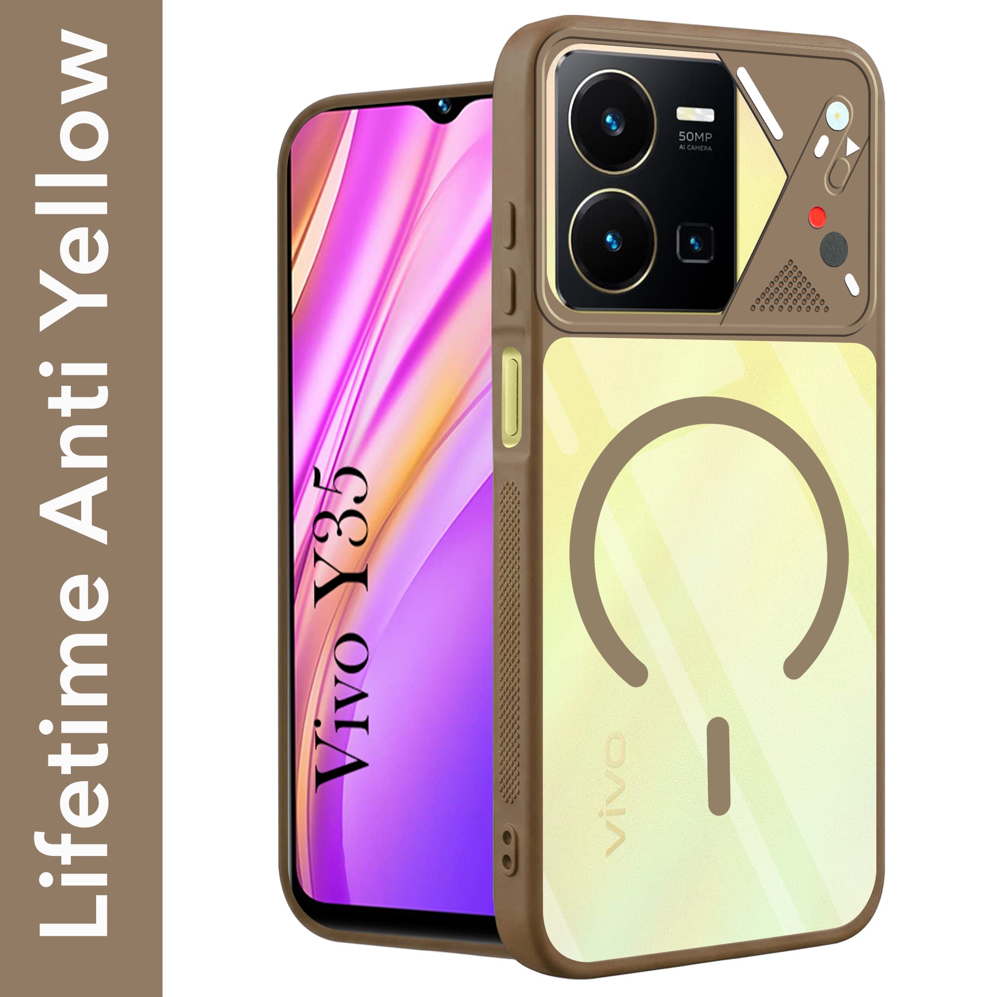 For Vivo Y35 Back Cover Case Lifetime Anti-Yellow Clear (Camera Protection | Side Grip | Wireless MagSafe Compatible)