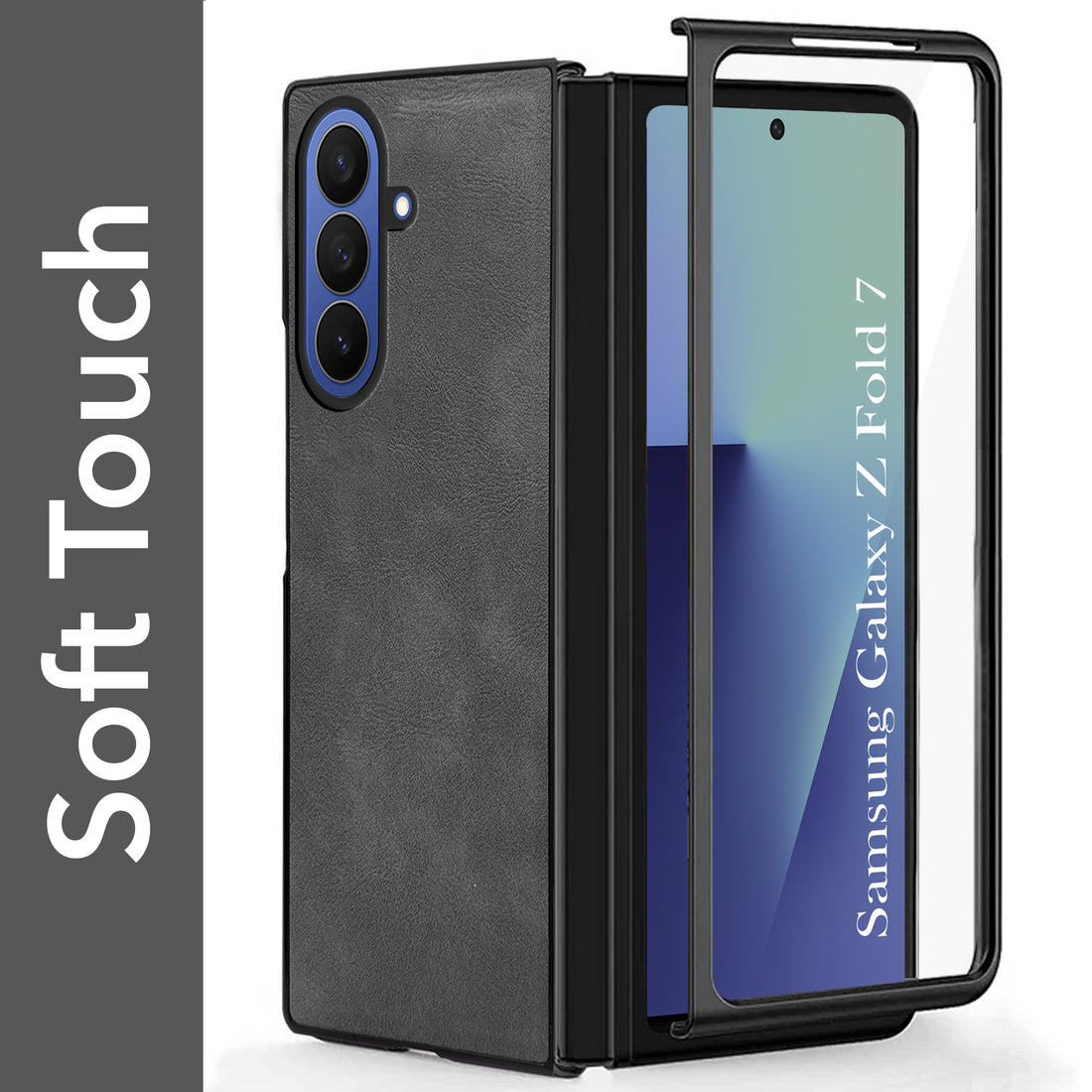 For Samsung Galaxy Z Fold 7 Back Case Cover Premium Genuine Leather (Integrated Front Screen Protector | Inside Microfiber Cloth)