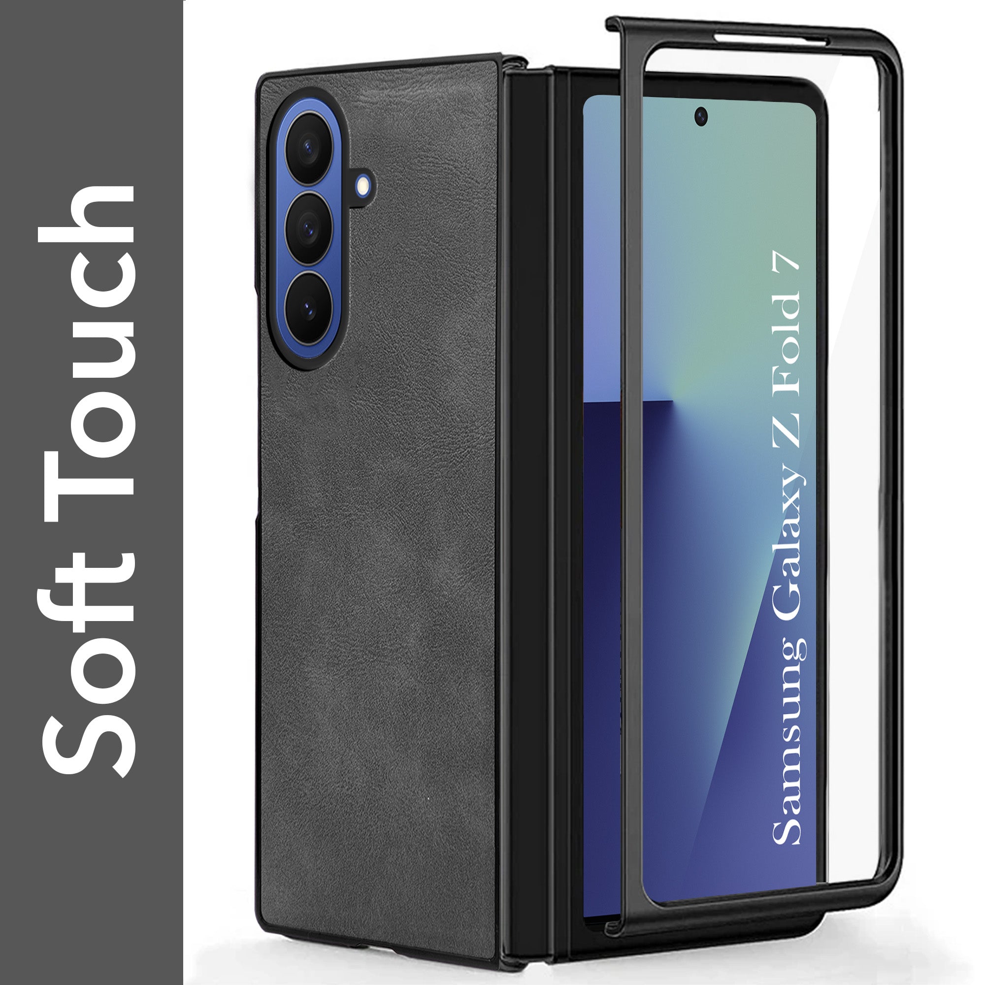 For Samsung Galaxy Z Fold 7 Back Case Cover Premium Genuine Leather (Integrated Front Screen Protector | Inside Microfiber Cloth)
