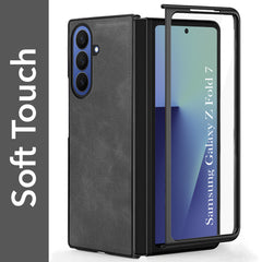 For Samsung Galaxy Z Fold 7 Back Case Cover Premium Genuine Leather (Integrated Front Screen Protector | Inside Microfiber Cloth)