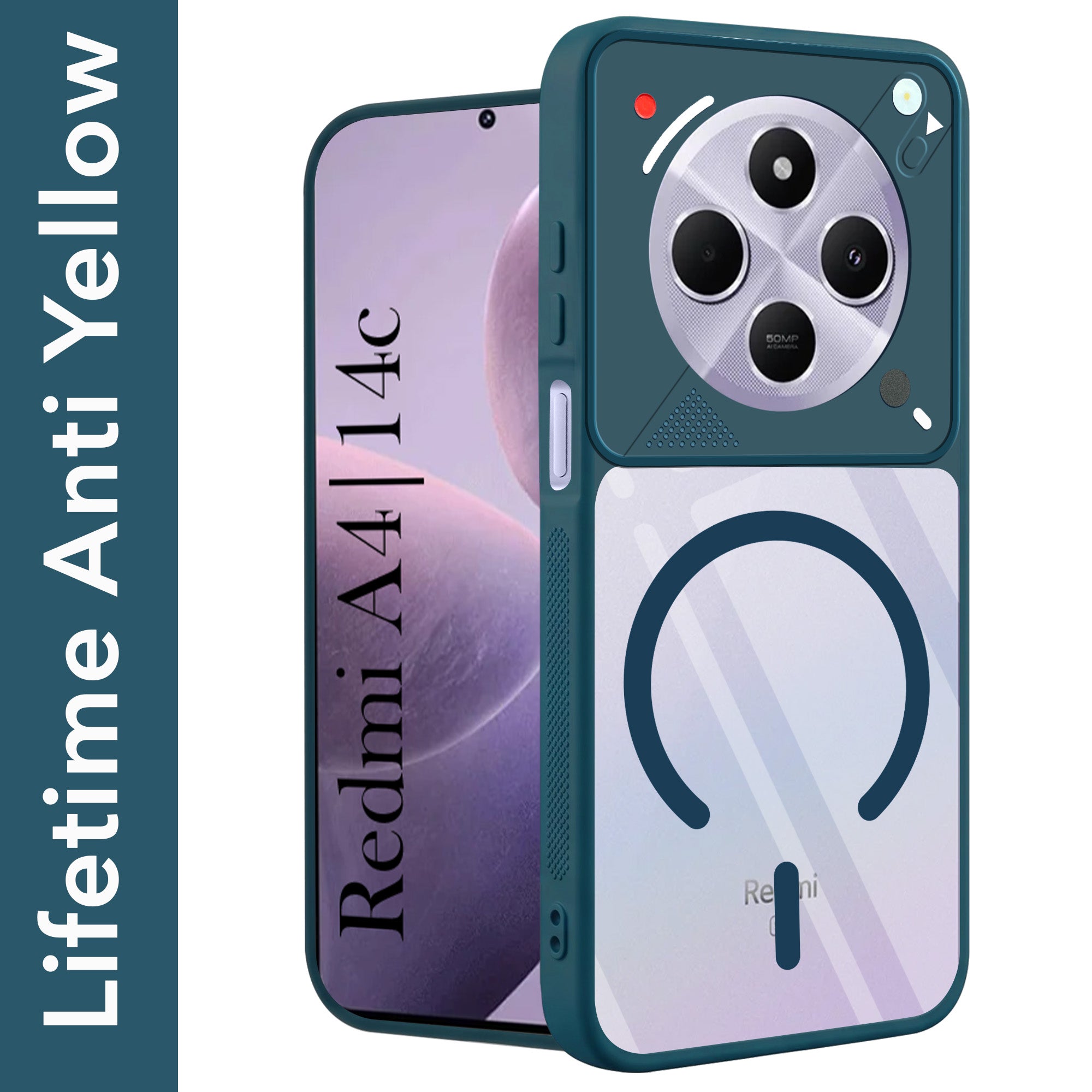 For Redmi A4 5G | Xiaomi Redmi 14C Back Cover Case Lifetime Anti-Yellow Clear (Camera Protection | Side Grip | Wireless MagSafe Compatible)