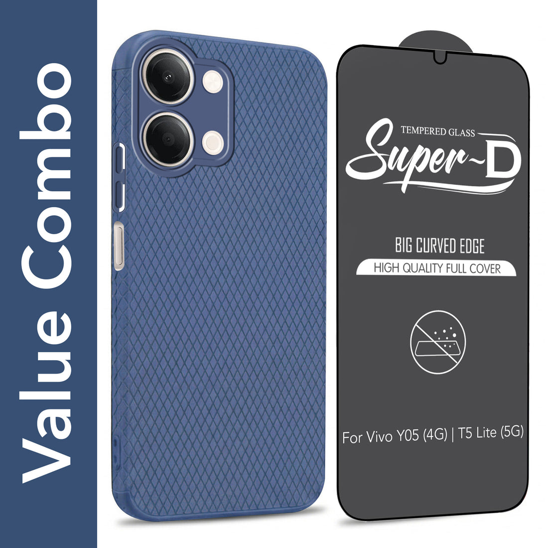 For Vivo Y05 (4G) | Vivo T5 Lite (5G)  Combo with Back Cover and 9H Tempered Glass (Liquid Silicone | Camera Protection | Oleophobic Coating Screen Glass)
