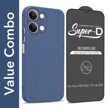 For Vivo Y05 (4G) | Vivo T5 Lite (5G)  Combo with Back Cover and 9H Tempered Glass (Liquid Silicone | Camera Protection | Oleophobic Coating Screen Glass)