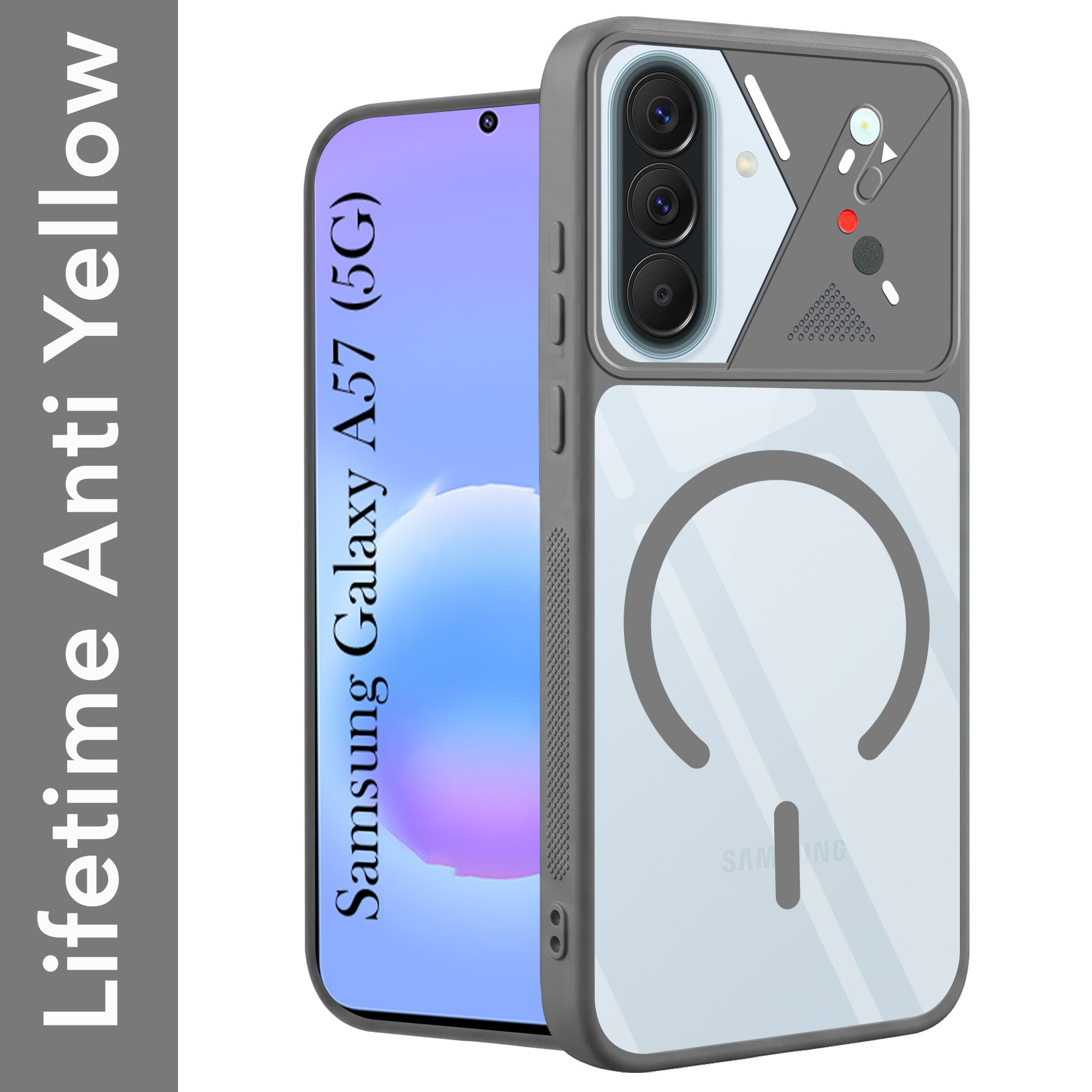 For Samsung Galaxy A57 5G Back Cover Case Lifetime Anti-Yellow Clear (Camera Protection | Side Grip | Wireless MagSafe Compatible)