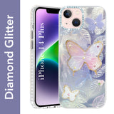 For Apple iPhone 14 Plus Back Cover Case (Luxury Floral Glitter Cute Butterfly | Diamond Studded Camera Bump | Girls & Women Design)