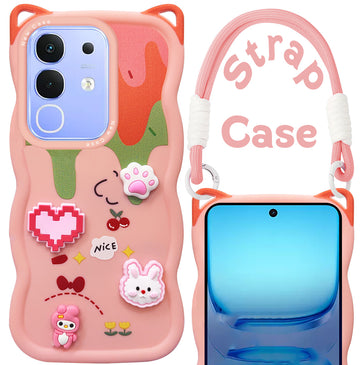 For Vivo iQOO Z10x Back Case Cover Strap (3D embossed Figures | Strap Holder | 360* Soft Cushion with Camera Bump)