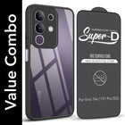 For Vivo T4x | Vivo Y31 Pro Combo with Back Cover and 9H Tempered Glass (Lifetime Anti-Yellow | Crystal Clear Shockproof | Oleophobic Coating Screen Glass)