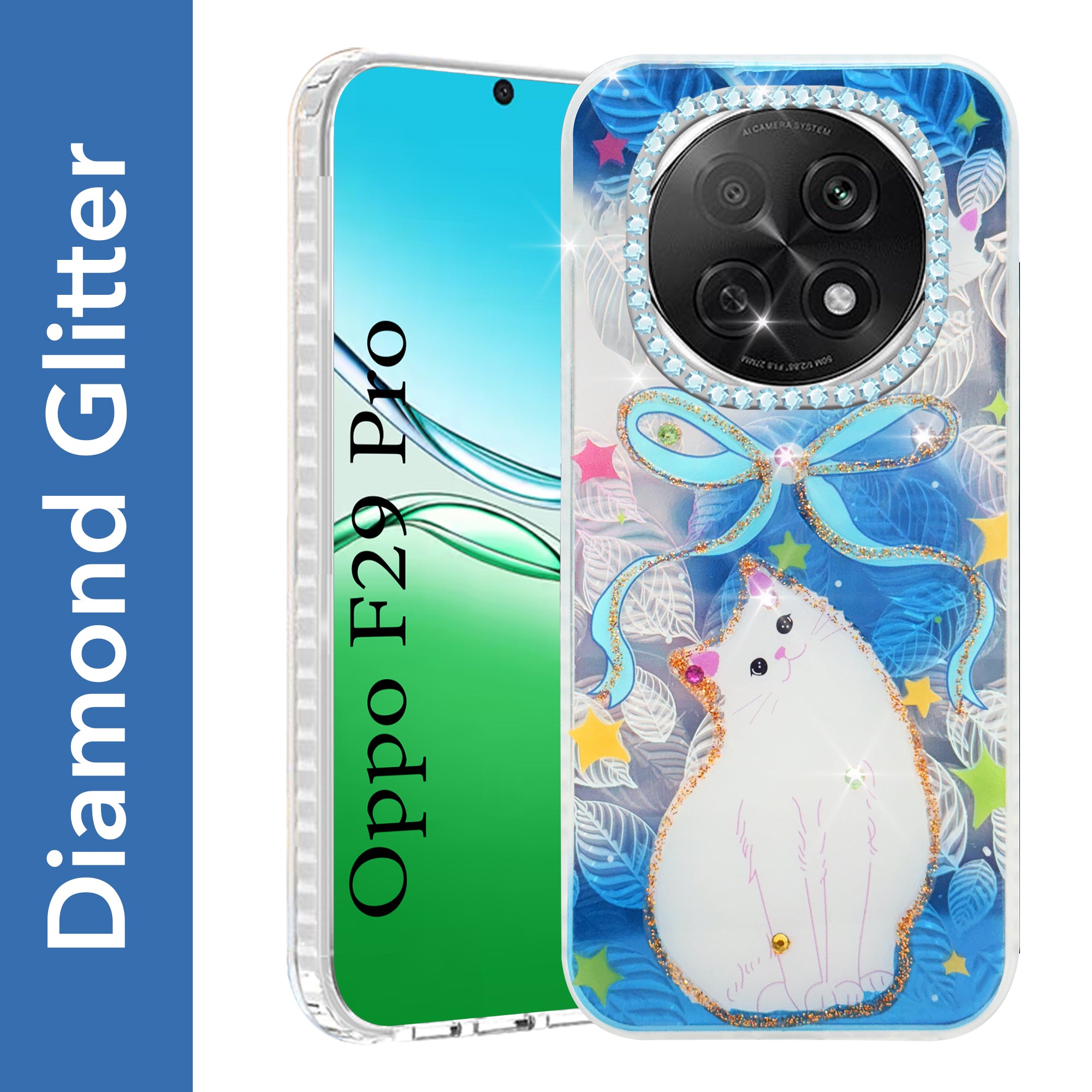 For Oppo F29 Pro Back Cover Case  (Luxury Floral Glitter Cute Butterfly | Diamond Studded Camera Bump | Girls & Women Design)