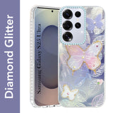 For Samsung Galaxy S25 Ultra Back Cover Case (Luxury Floral Glitter Cute Butterfly | Diamond Studded Camera Bump | Girls & Women Design)