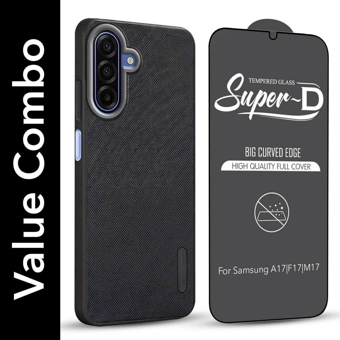 For Samsung Galaxy A17 | Samsung F17 | Samsung M17 5G Combo (Textured Grip Design | Micro-Fiber Cloth Inside | Oleophobic Coating Screen Glass)