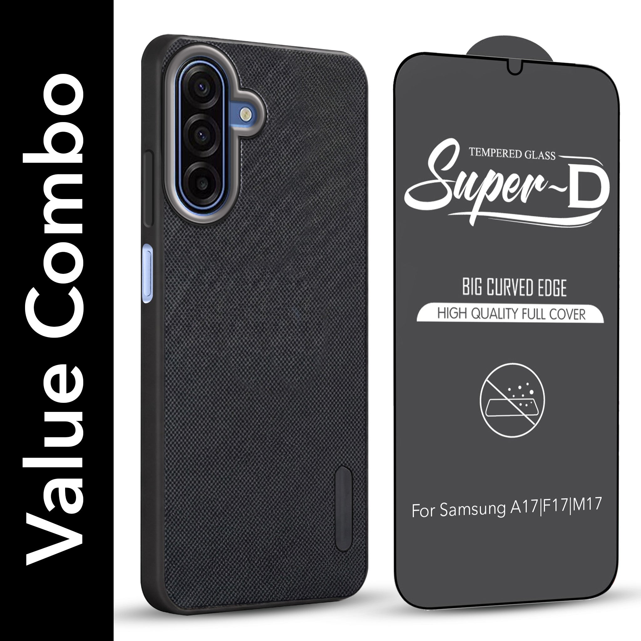 For Samsung Galaxy A17 | Samsung F17 | Samsung M17 5G Combo (Textured Grip Design | Micro-Fiber Cloth Inside | Oleophobic Coating Screen Glass)