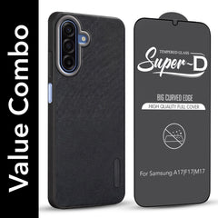For Samsung Galaxy A17 | Samsung F17 | Samsung M17 5G Combo (Textured Grip Design | Micro-Fiber Cloth Inside | Oleophobic Coating Screen Glass)