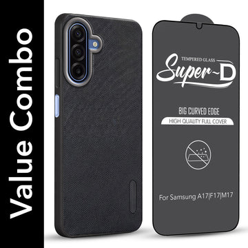 For Samsung Galaxy A17 | Samsung F17 | Samsung M17 5G Combo (Textured Grip Design | Micro-Fiber Cloth Inside | Oleophobic Coating Screen Glass)