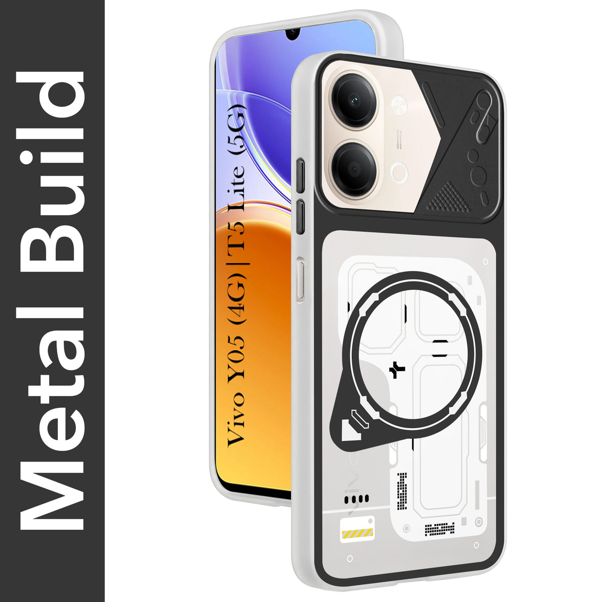 For Vivo Y05 4G | Vivo T5 Lite 5G Metallic Back Cover Case (Metallic Camera Protection & Buttons | Translucent Milky Shade | Hard Polycarbonate)