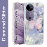 For Vivo V40 | Vivo V40 Pro 5G Back Cover Case (Luxury Floral Glitter Cute Butterfly | Diamond Studded Camera Bump | Girls & Women Design)