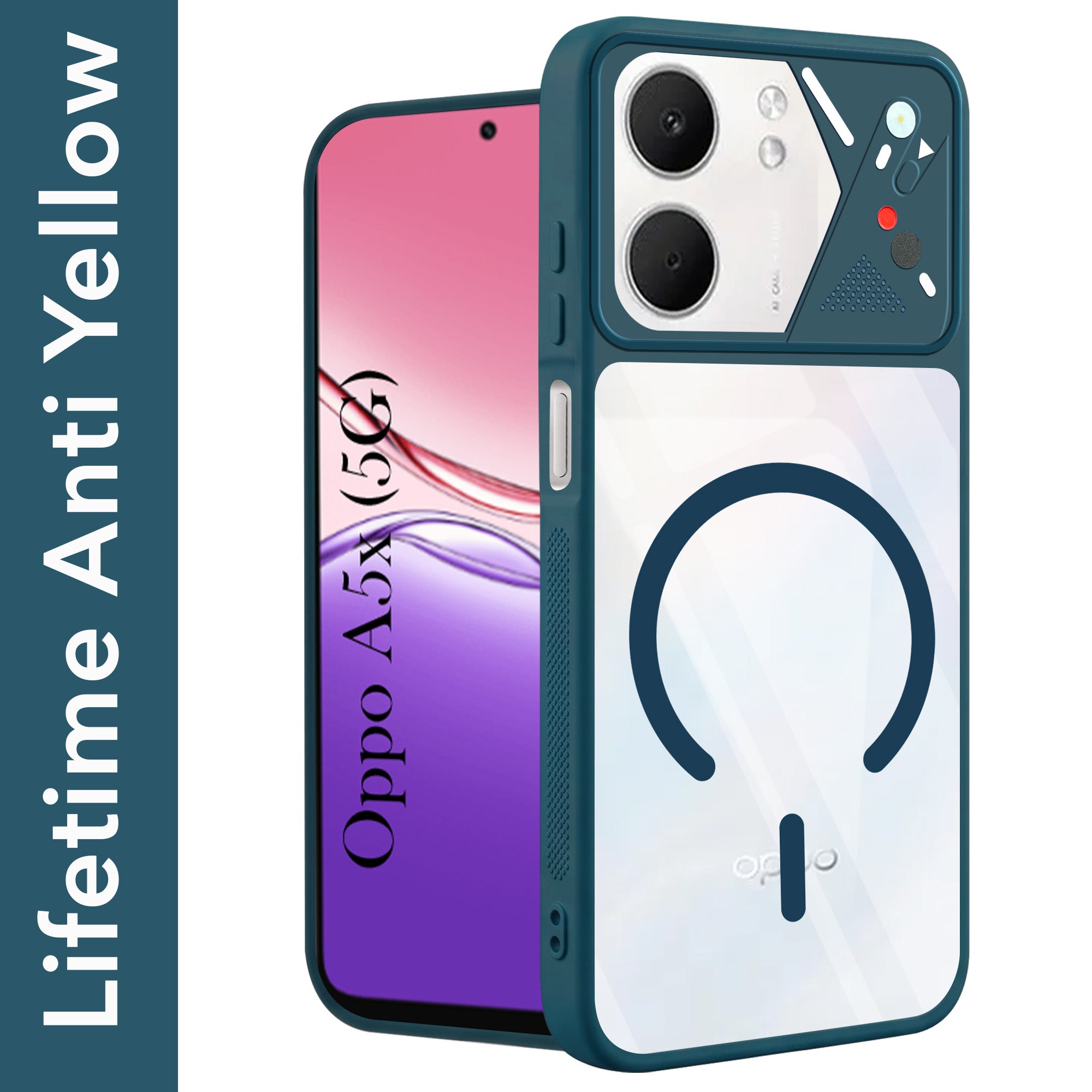 For Oppo A5X Back Cover Case Lifetime Anti-Yellow Clear (Camera Protection | Side Grip | Wireless MagSafe Compatible)