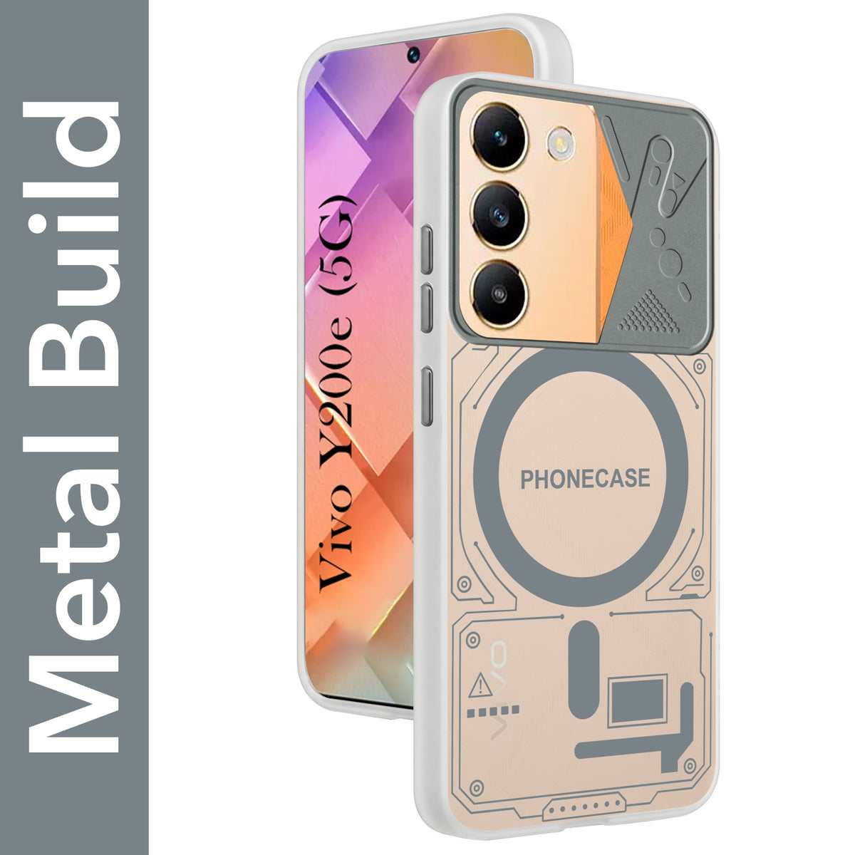 For Vivo Y200e Metallic Back Cover Case (Metallic Camera Protection & Buttons | Translucent Milky Shade | Hard Polycarbonate)